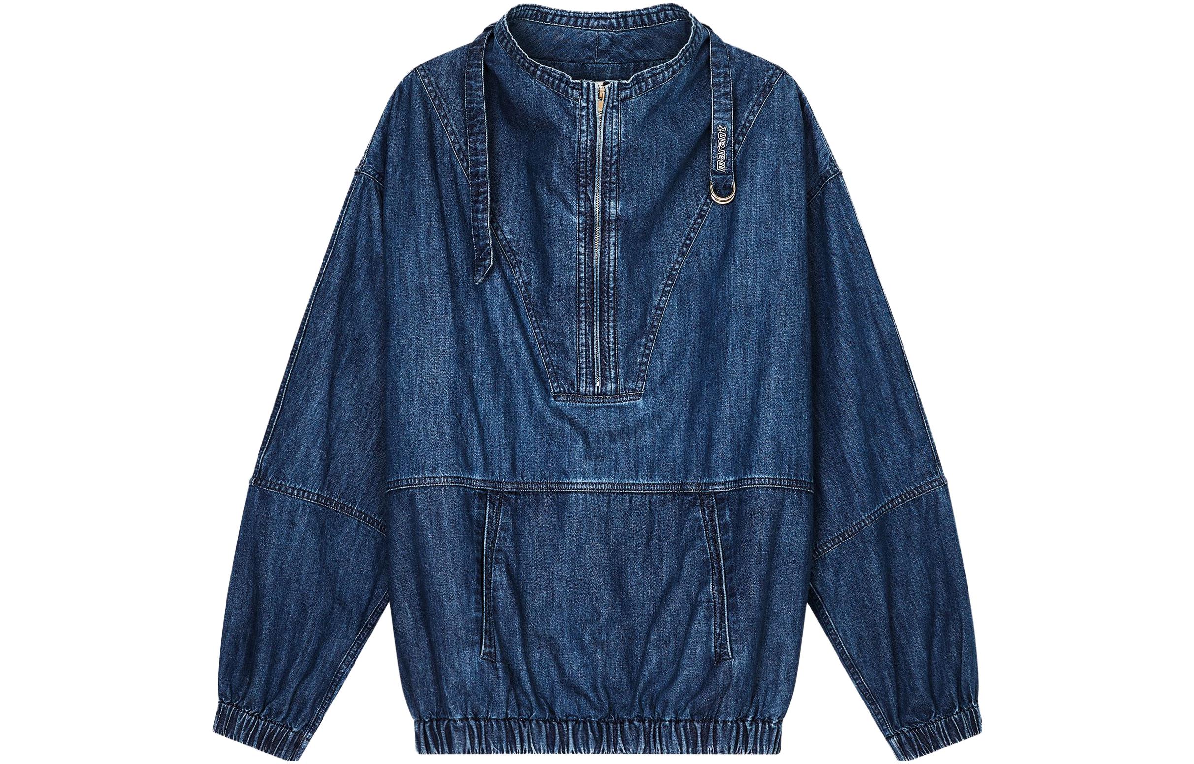 ISABEL MARANT FW23 Washed Half-Zip Sweatshirt Blue - HT0261HAA3G02H-30BU