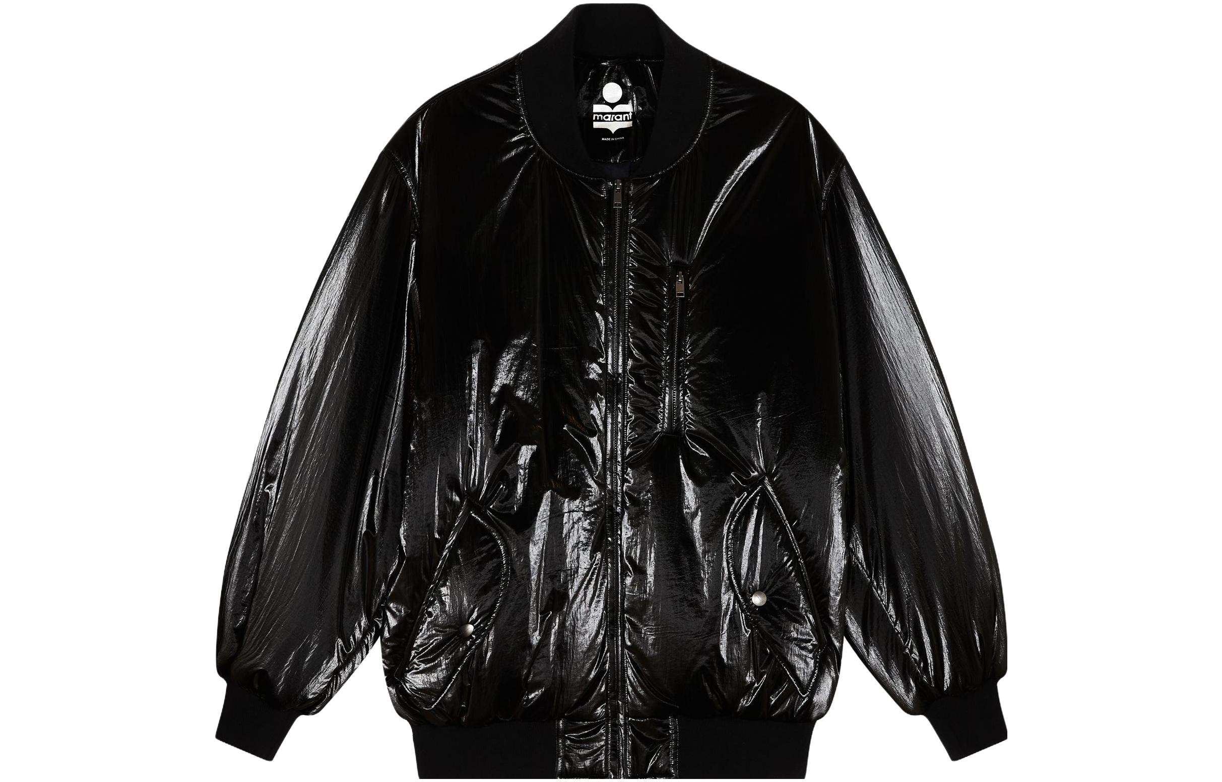 ISABEL MARANT Glossy Loose-Fit Zip Jacket with Front Pockets MA0148HAA3C50H-01BK