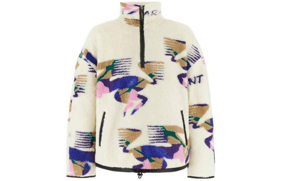 ISABEL MARANT Graffiti Stand Collar Half-Zip Jacket Ivory White 23AMA0061HAA3C43-23EC