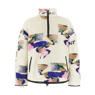 ISABEL MARANT Graffiti Stand Collar Half-Zip Jacket Ivory White 23AMA0061HAA3C43-23EC