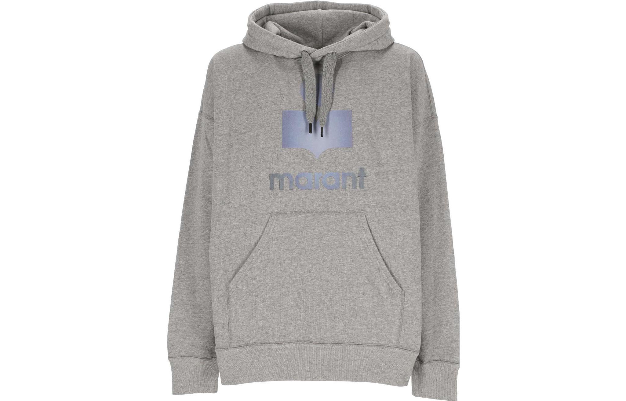 ISABEL MARANT Gray Hoodie with Logo Print and Drawstring Pockets SW0027HAA3M95H02GY