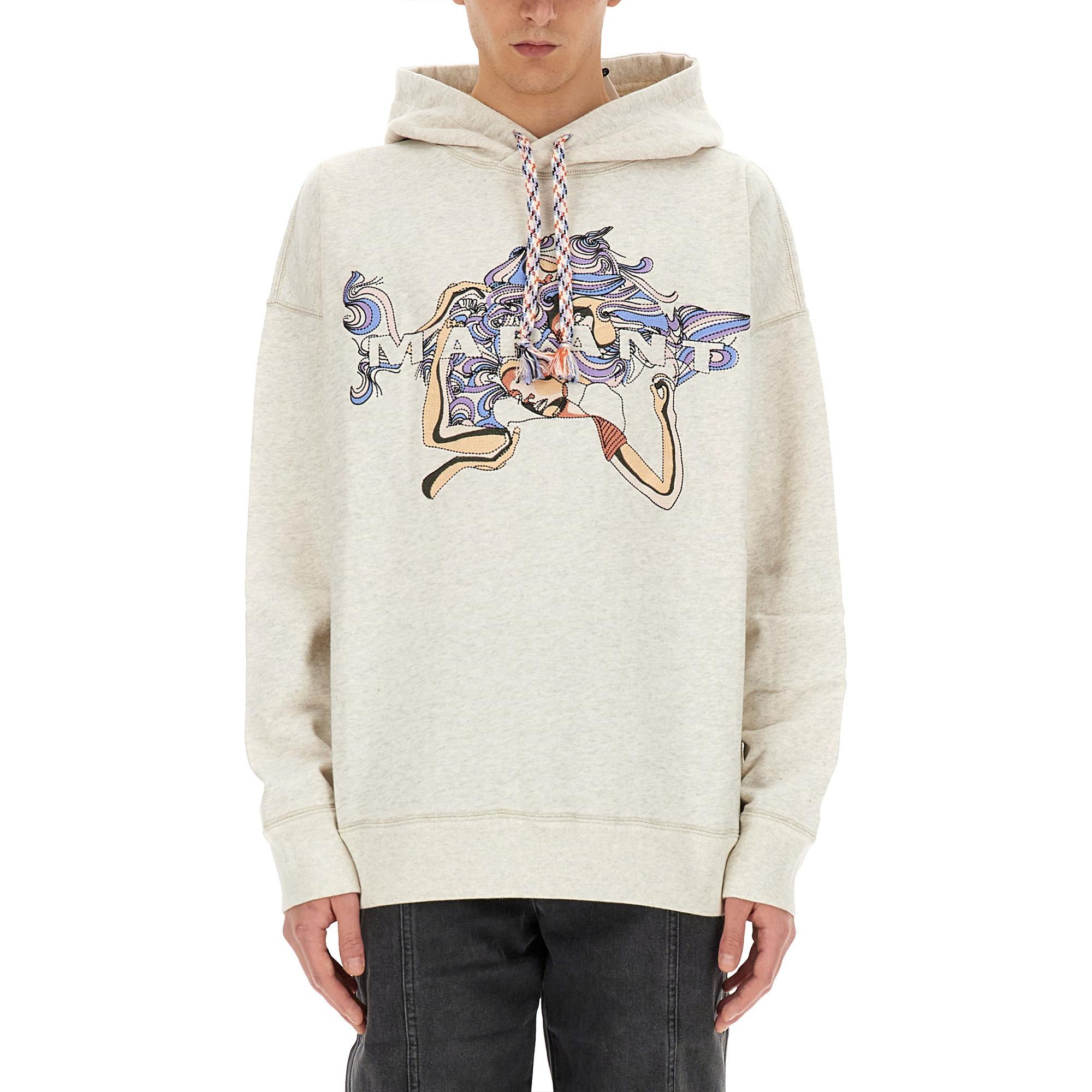 ISABEL MARANT Gray Printed Oversized Hoodie with Drop Shoulders SW0118HAB2M05H23EC