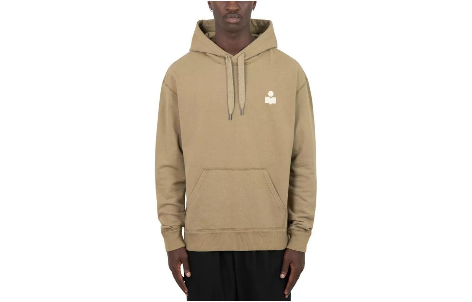 ISABEL MARANT Khaki Hoodie with Front Logo Print and Long Sleeves 23SW0050HA-A1M05H-KAEC