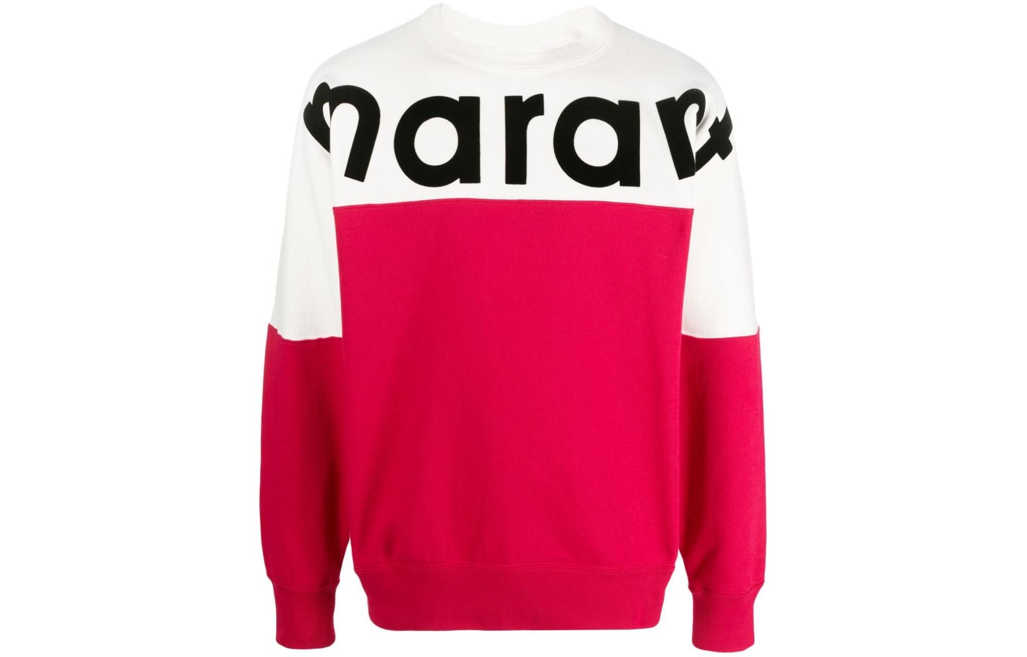 ISABEL MARANT Letter Print Colorblock Crewneck Sweatshirt Red SW0031HAB1M19H-Red