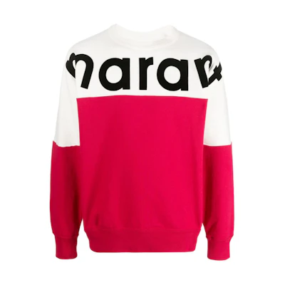 ISABEL MARANT Letter Print Colorblock Crewneck Sweatshirt Red SW0031HAB1M19H-Red
