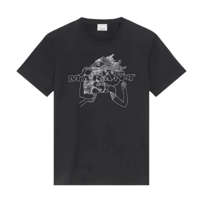 ISABEL MARANT Logo Print Crewneck Short Sleeve T-Shirt Black - TS0052HAB2N20H-01BK