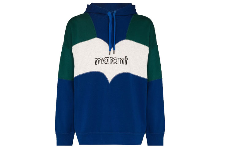 ISABEL MARANT Olan Color-Block Letter Print Hoodie Blue () SW030121A035H-30BU