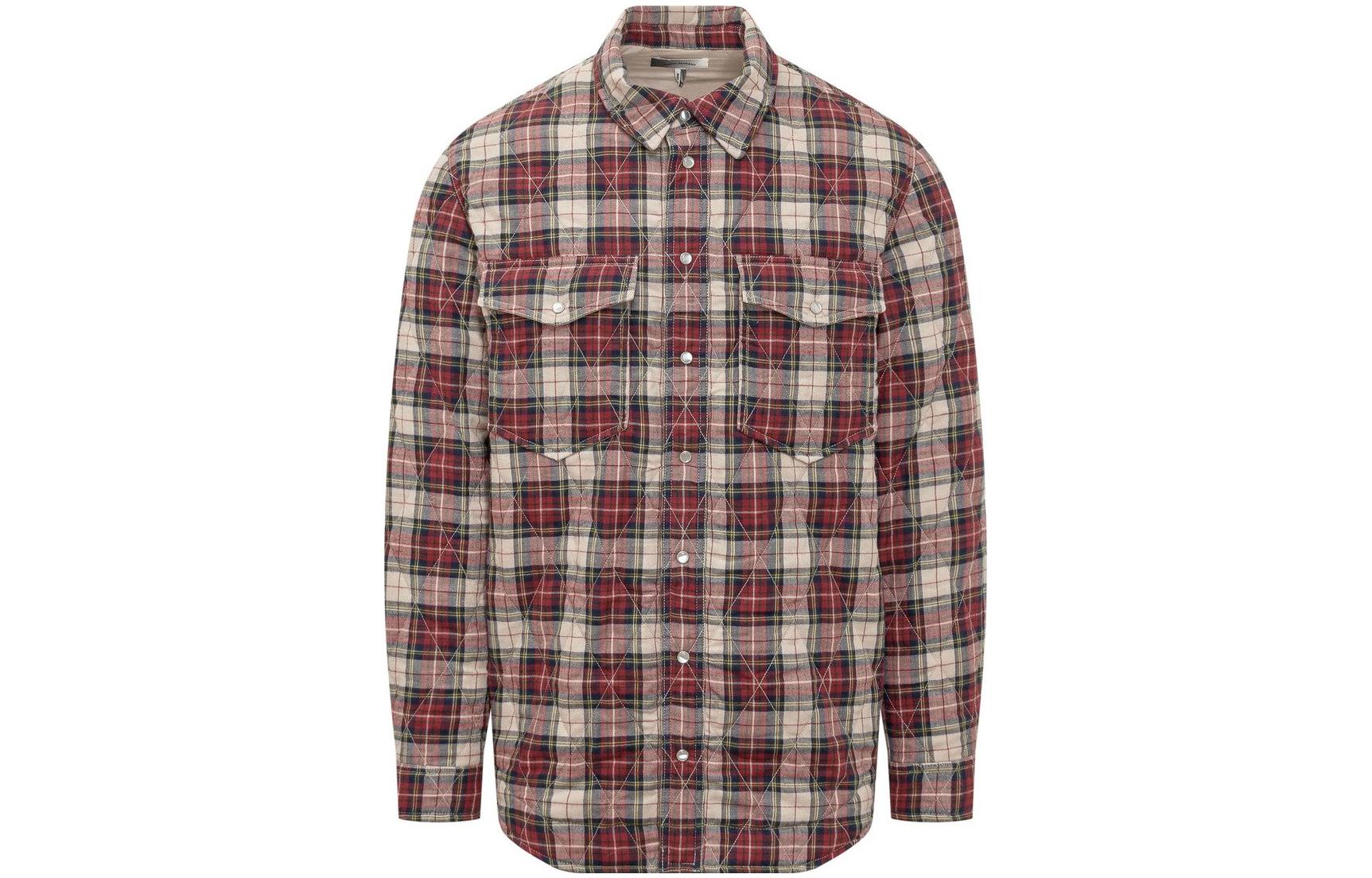ISABEL MARANT Plaid Overshirt Jacket with Chest Pocket - Burgundy 22AVE185722A031H-80BY
