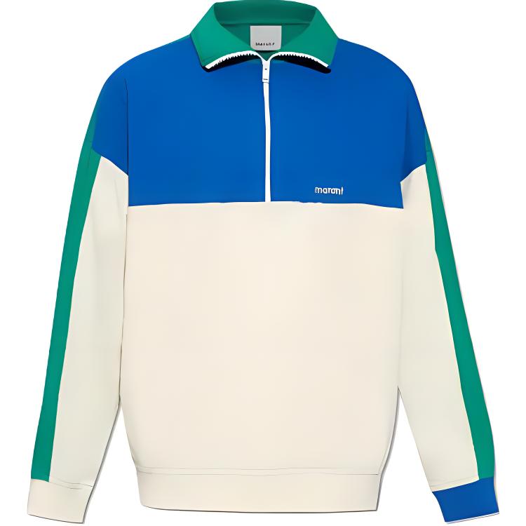 ISABEL MARANT Pullover Crewneck Sweatshirt Green Multicolor Embroidered Letters SW0072HAB1M12H-EMERALD