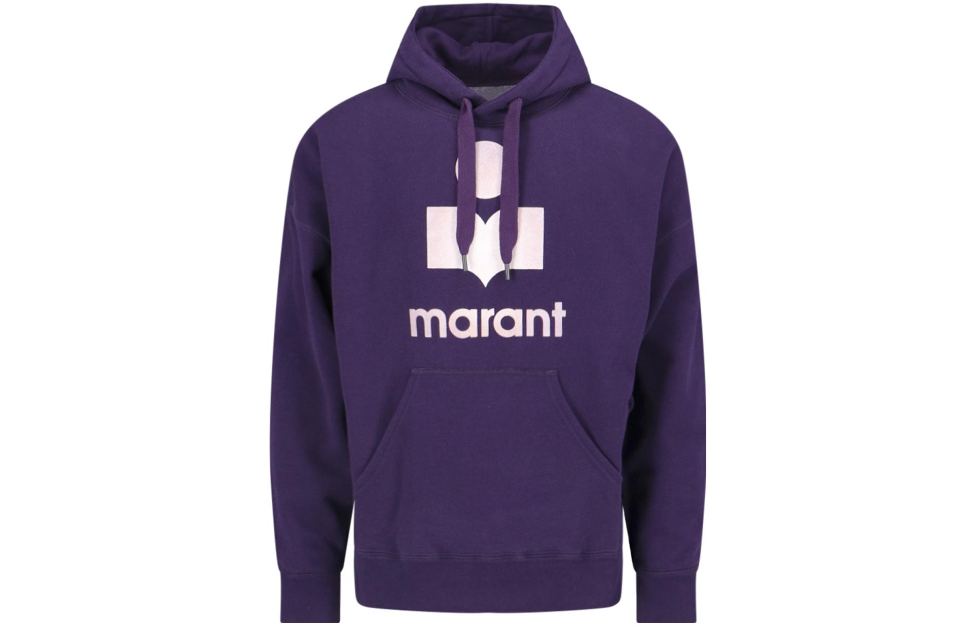 ISABEL MARANT Purple Letter Print Oversized Hoodie with Drawstring Pockets SW0027HAA3M95H-86DU