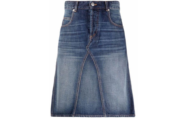 ISABEL MARANT Solid Slim Denim Midi Skirt Blue 21AJU116521A016E-30BU