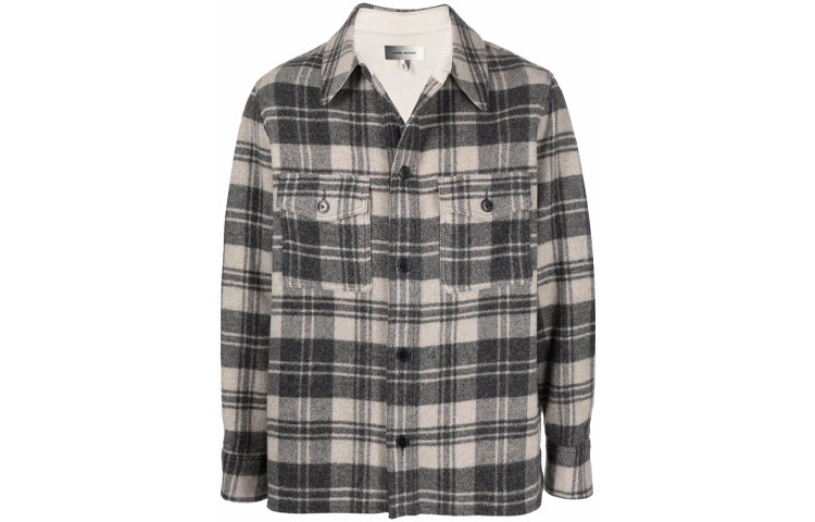 ISABEL MARANT SS22  Logo Plaid Shirt Jacket Gray VE112622P005H-ECBK