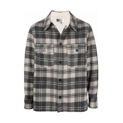 ISABEL MARANT SS22 Logo Plaid Shirt Jacket Gray VE112622P005H-ECBK