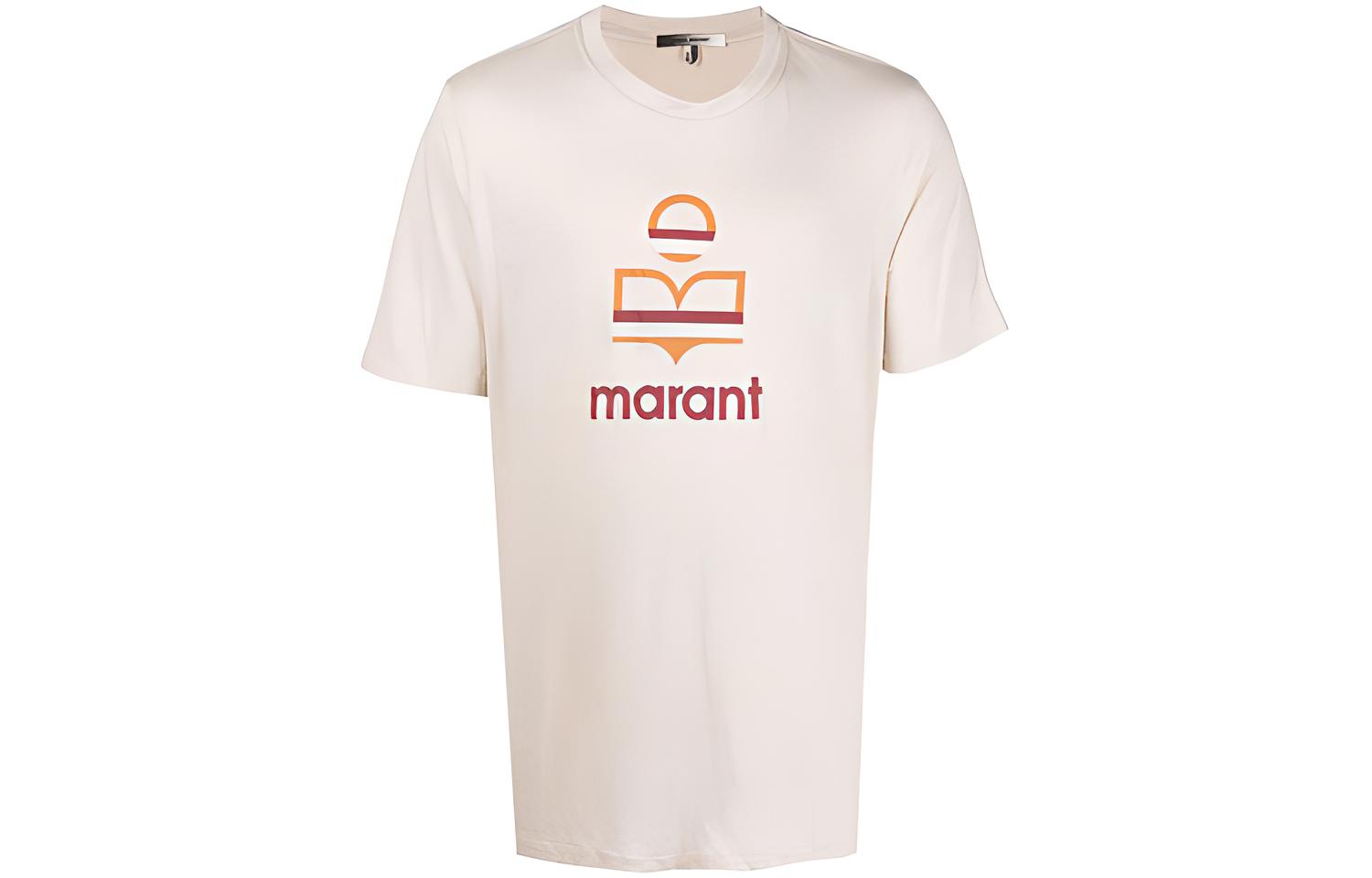 ISABEL MARANT SS22 Beige Linen Logo Print Short Sleeve T-Shirt TS0427-22P049H-23EC
