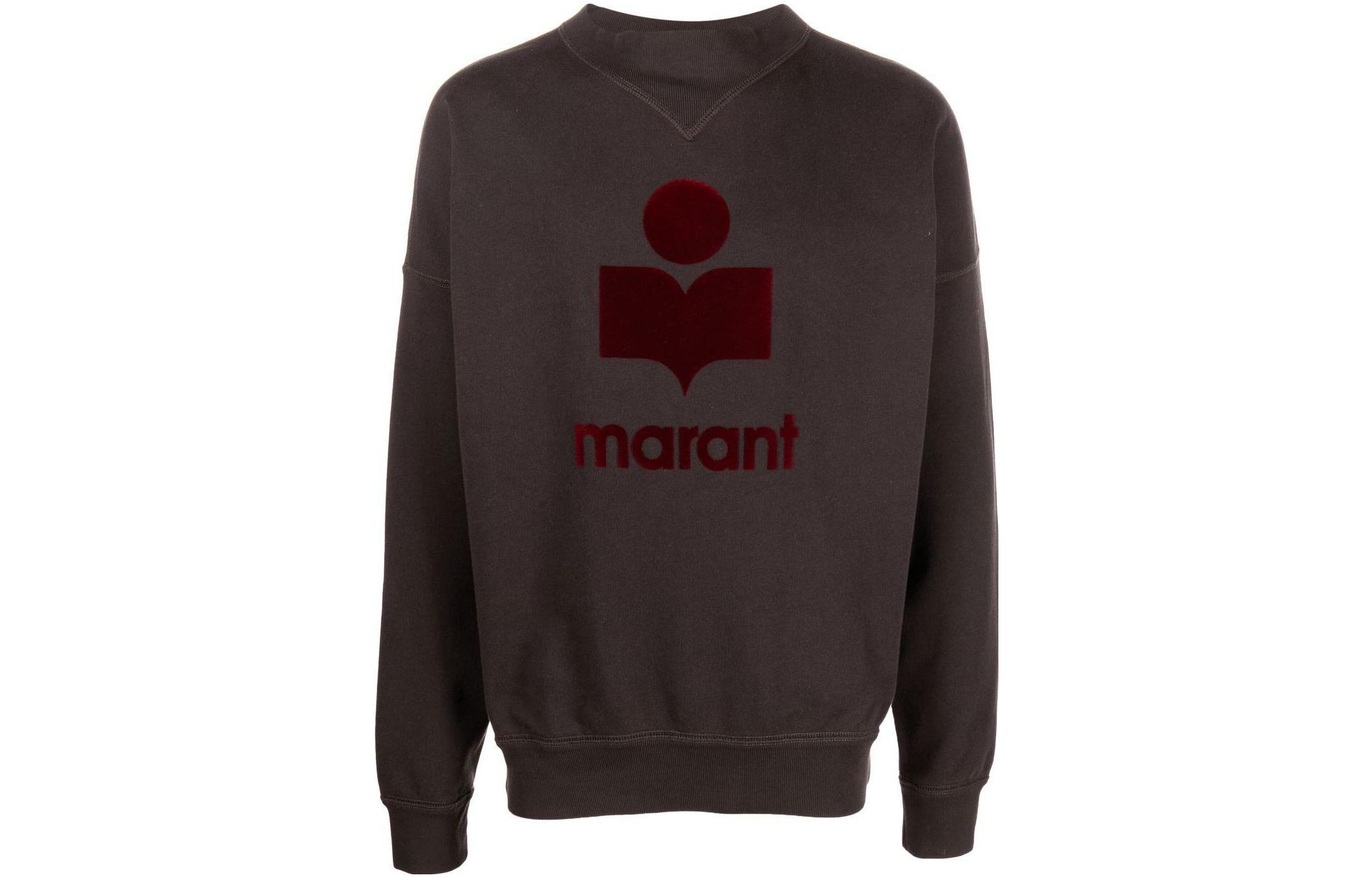 ISABEL MARANT SS22 Brown Logo Crewneck Pullover Long Sleeve Sweatshirt SW034222A043HFADED