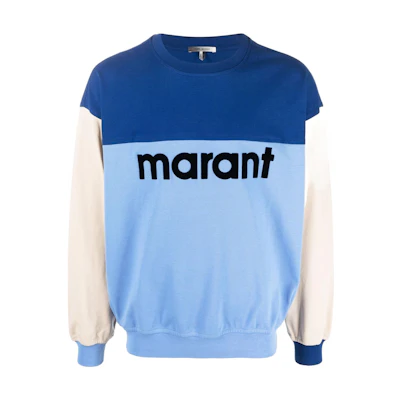 ISABEL MARANT SS22 Colorblock Logo Crewneck Sweatshirt Men’s Blue 22PSW027922P045H-30BU