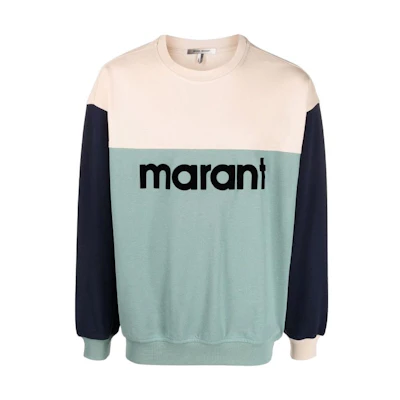 ISABEL MARANT SS22 Colorblock Logo Print Sweatshirt Green 22PSW027922P045H-60CE