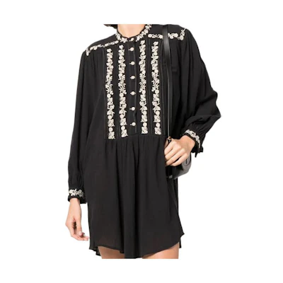 ISABEL MARANT SS22 Floral Embroidered Long Sleeve Black Dress. RO210422A041E