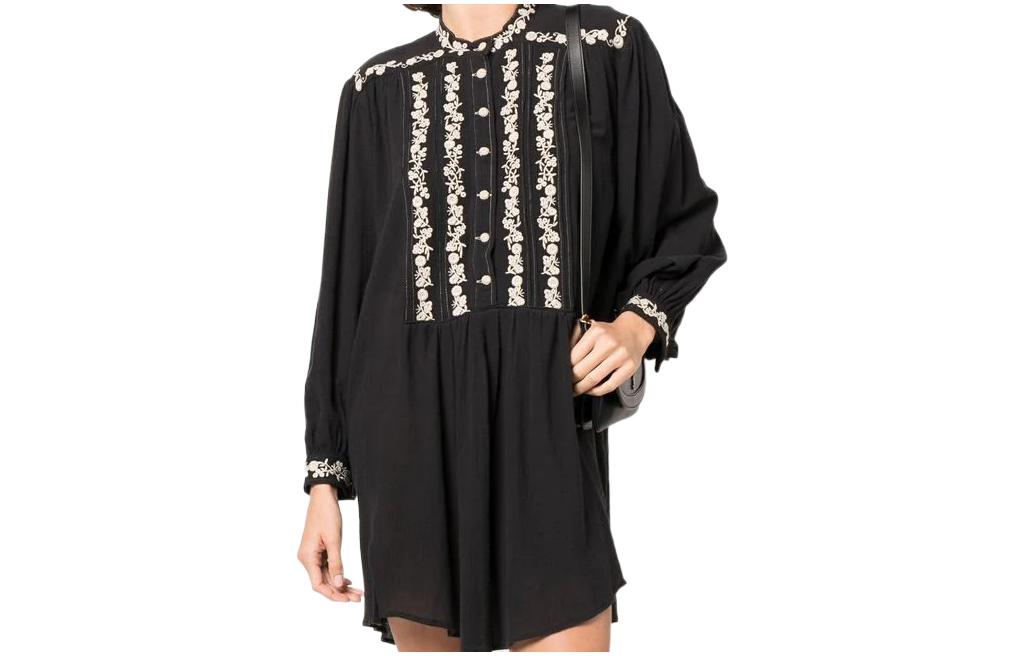 Order 이자벨마랑 SS22 플로럴 자수 블랙 롱슬리브 드레스. RO210422A041E