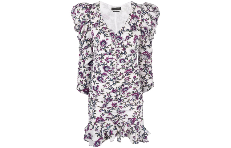 ISABEL MARANT SS22 Floral Print A-Line Midi Dress Purple. 22PRO214022P029I-23EC