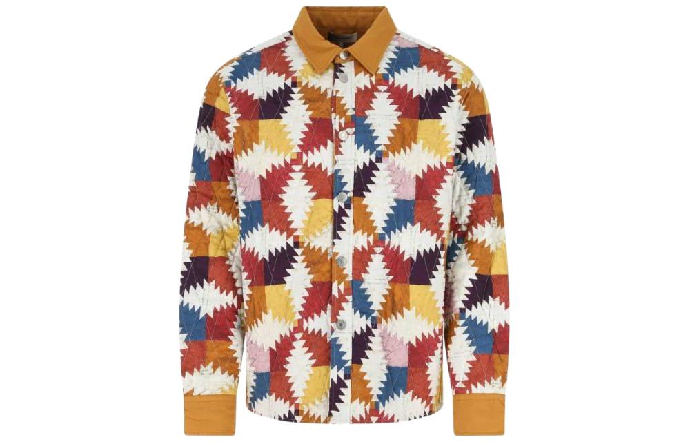 ISABEL MARANT SS22 Geometric Pattern Shirt Jacket Brown Yellow Jacket VE172922P009H-10YW