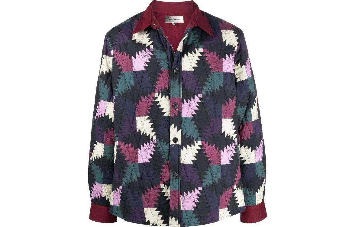 ISABEL MARANT SS22 Geometric Print Shirt Jacket Deep Purple VE172922P009H-30FN