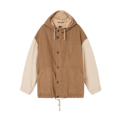ISABEL MARANT SS22 Khaki Patchwork Long-Sleeve Hooded Coat 22P018H-MA1144-67KI