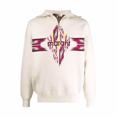 ISABEL MARANT SS22 Logo Print Half-Zip Pullover Sweatshirt Beige Men PU180522P061H02LY