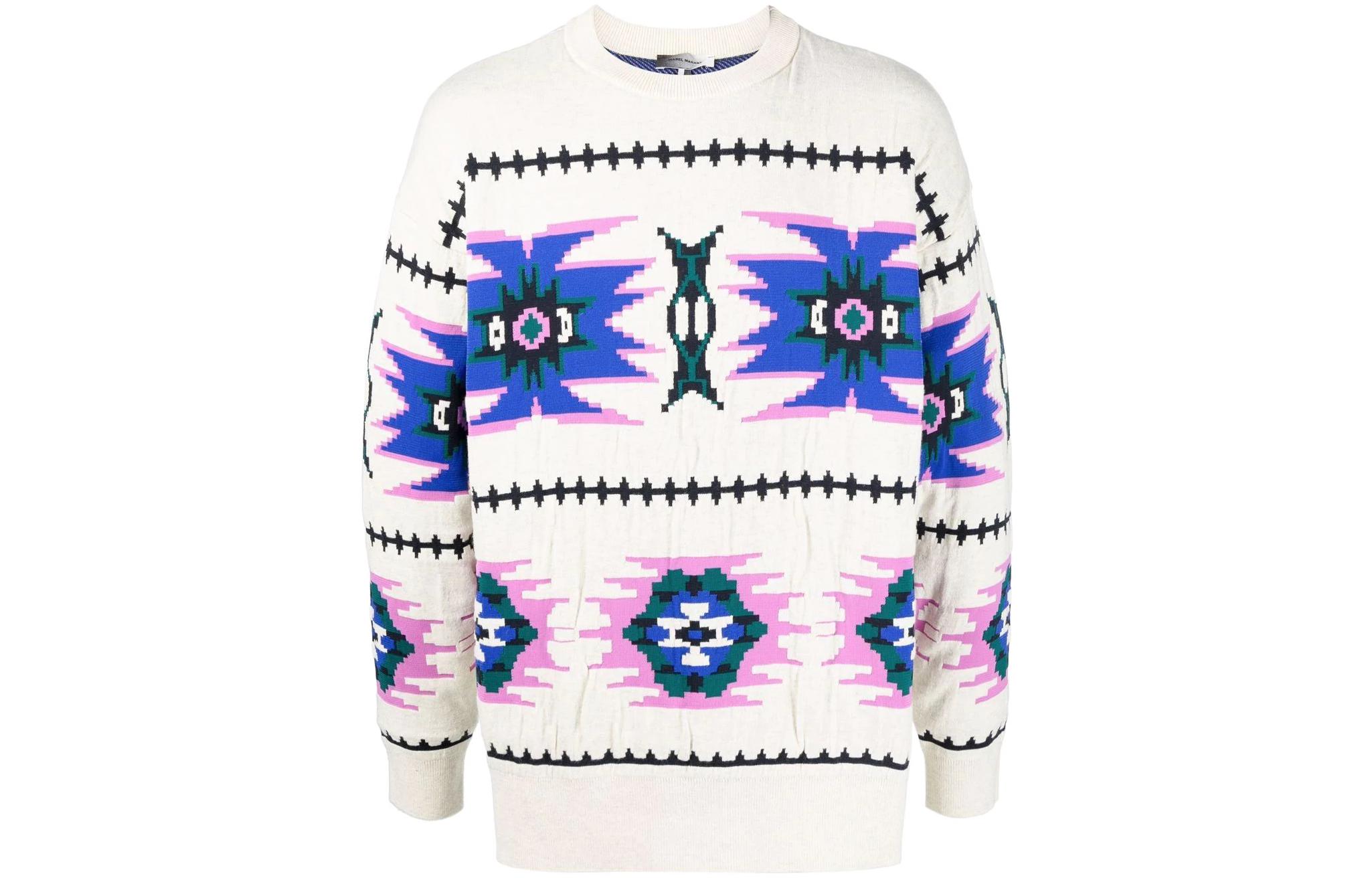 ISABEL MARANT SS22 Patterned Crewneck Pullover Sweatshirt White PU180022P064H02LY