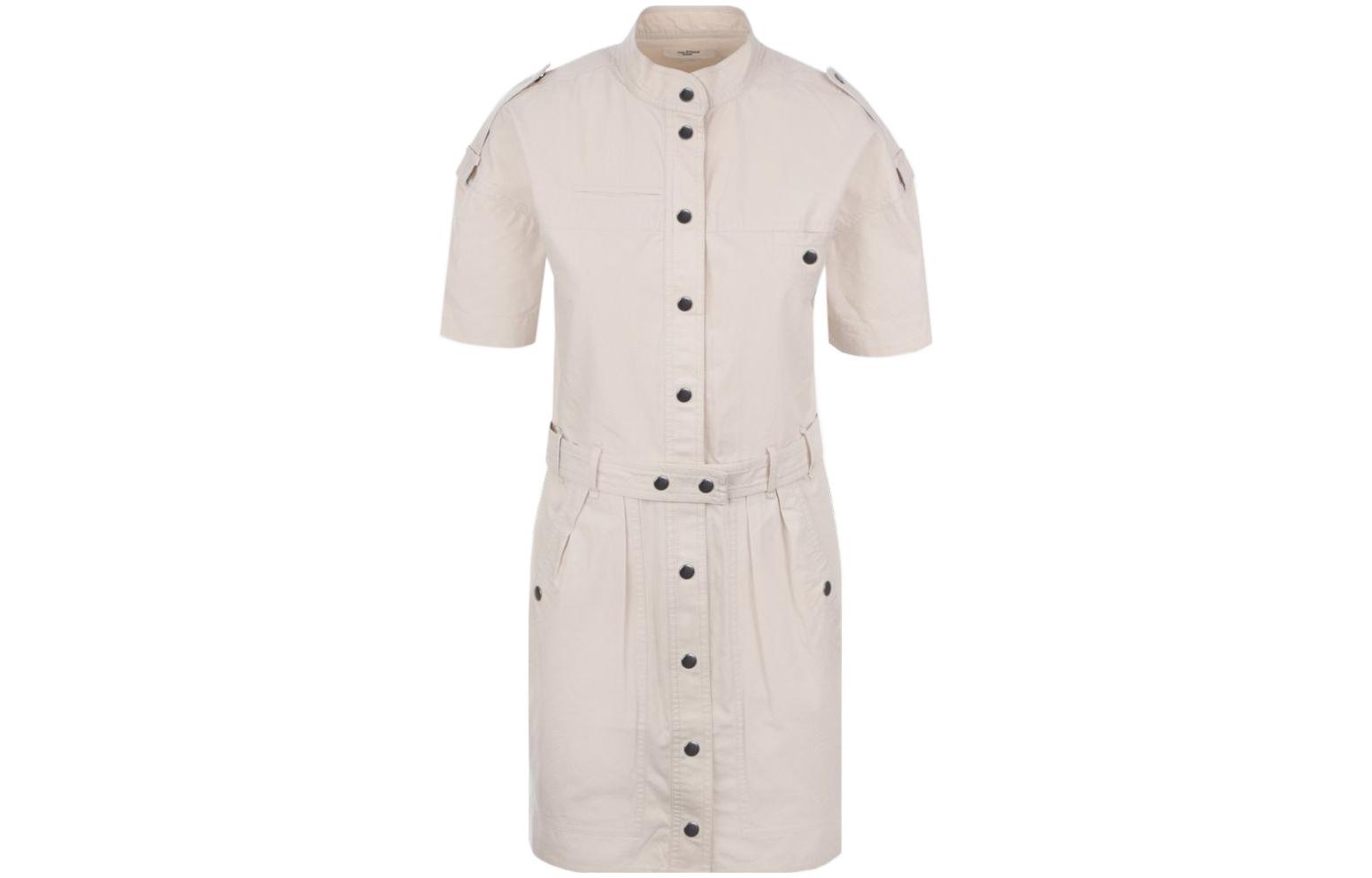 ISABEL MARANT SS22 Solid Button-Up Short Sleeve Dress Light Brown RO211222P019E-23EC
