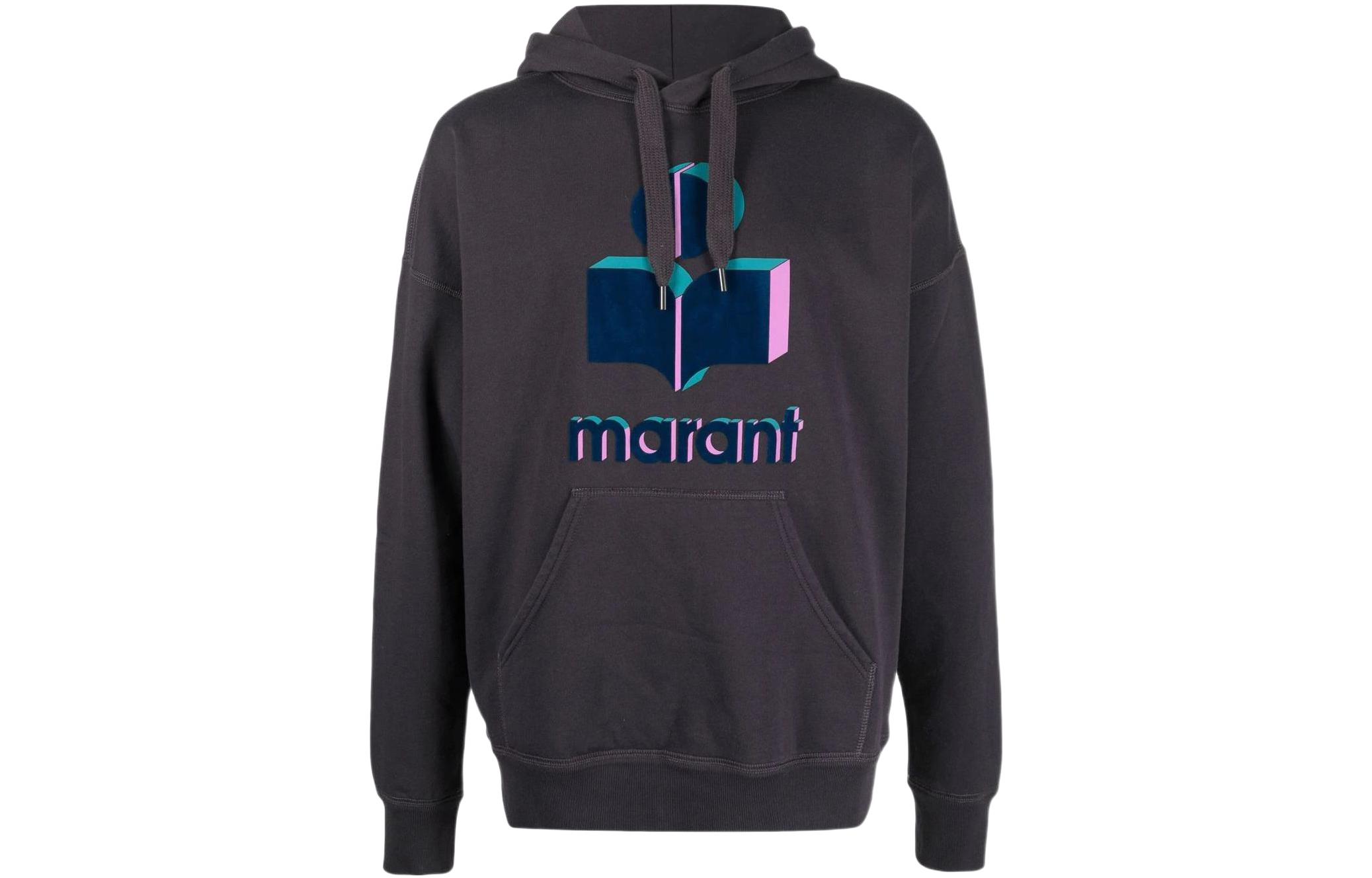 ISABEL MARANT SS22 Solid Logo Print Hoodie Men Dark Grey SW005522P039H30FN