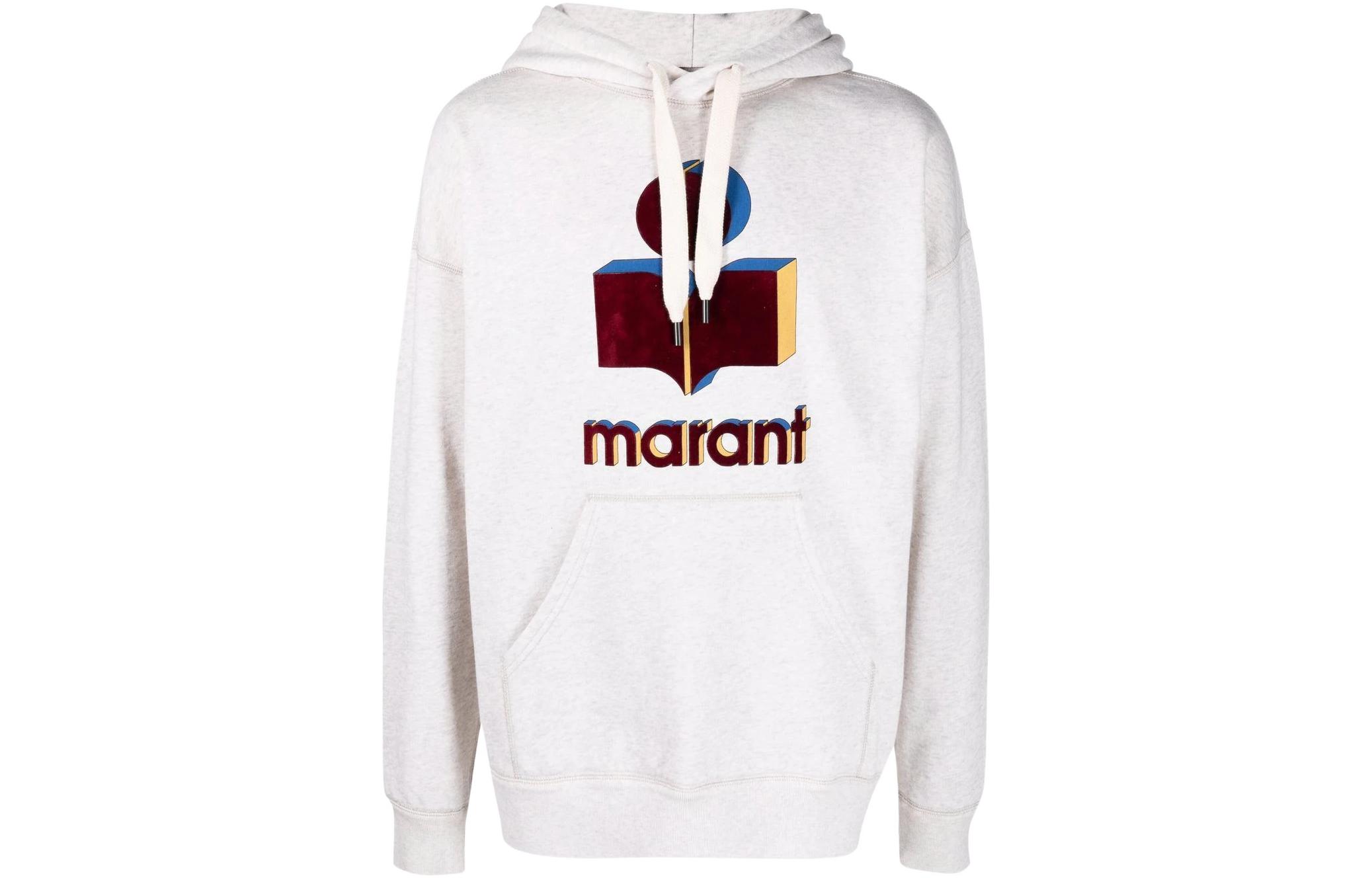 ISABEL MARANT SS22 Textured Logo Hoodie Men’s Grey White SW0055-22P039H-23EC