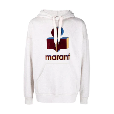 ISABEL MARANT SS22 Textured Logo Hoodie Men’s Grey White SW0055-22P039H-23EC