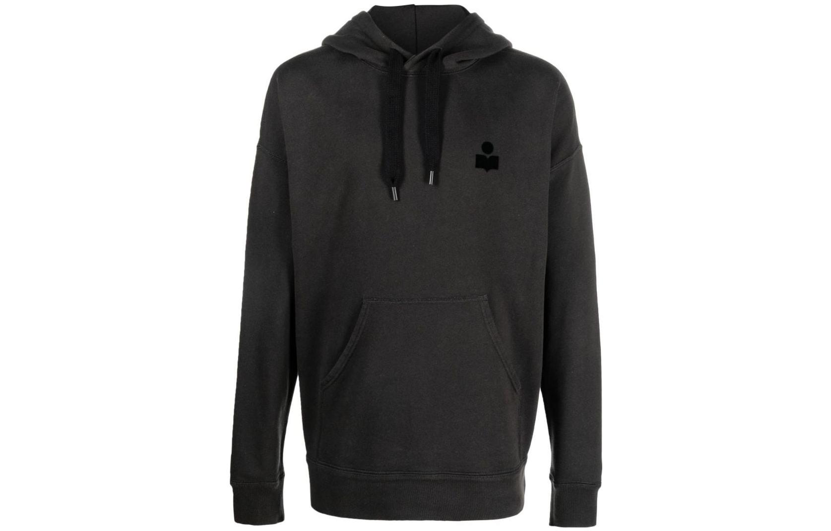 ISABEL MARANT SS23 Black Hoodie with Logo Print and Drawstring SW0028HAA1M05H-02FK