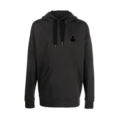 ISABEL MARANT SS23 Black Hoodie with Logo Print and Drawstring SW0028HAA1M05H-02FK