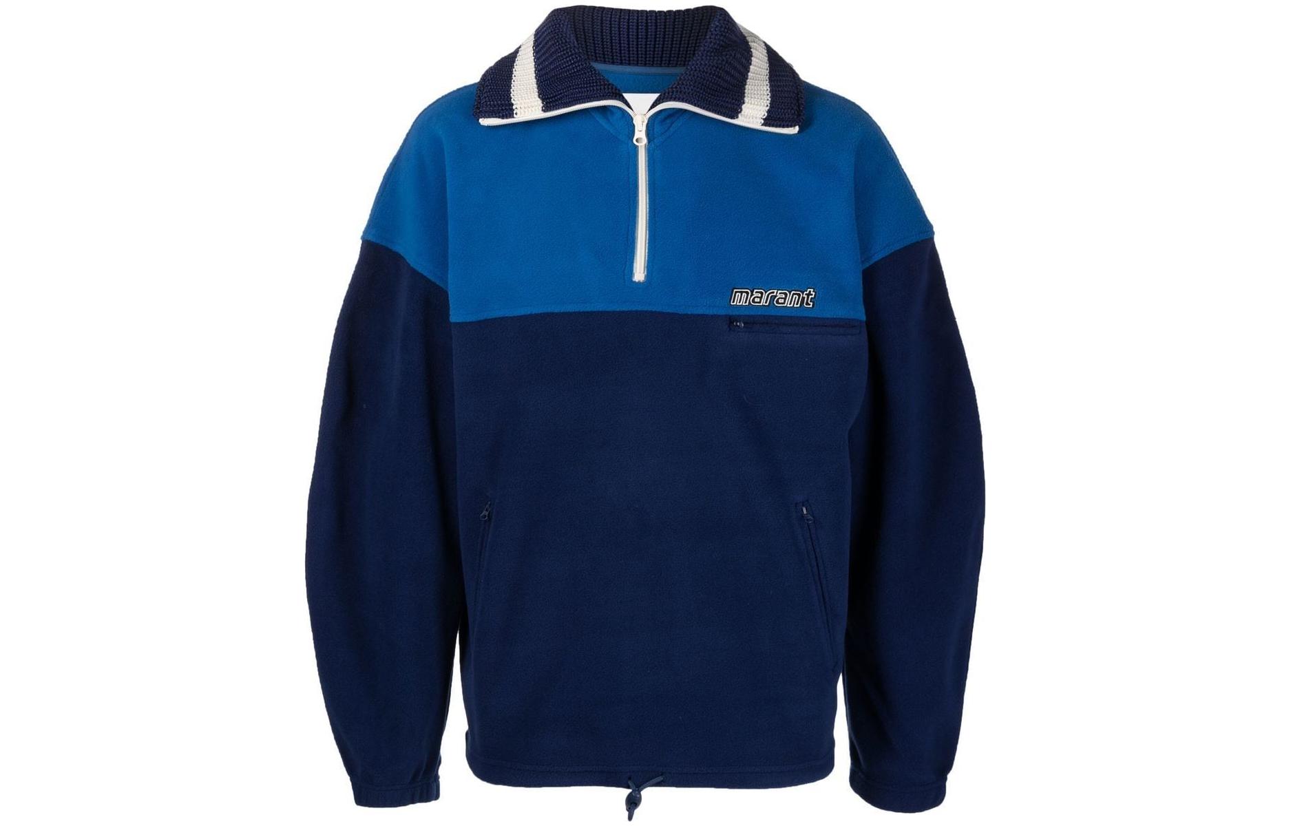 ISABEL MARANT SS23 Embroidered Logo Fleece Pullover - Men’s Blue MA0065HAA1C16H-30IN