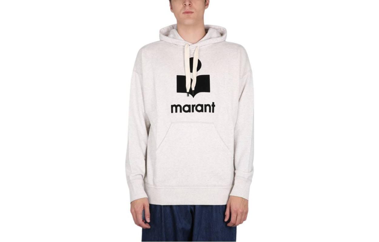 ISABEL MARANT SS23 Grey Logo Print Pullover Hoodie - Long Sleeve SW0027A1M05H-23EC