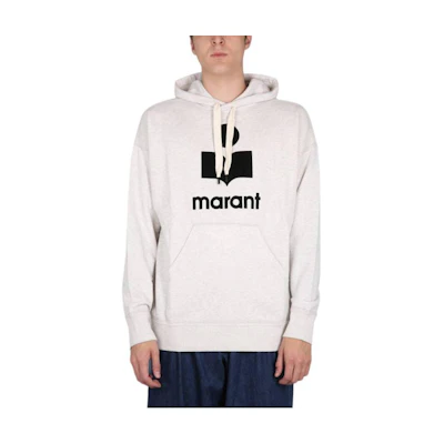 ISABEL MARANT SS23 Grey Logo Print Pullover Hoodie - Long Sleeve SW0027A1M05H-23EC