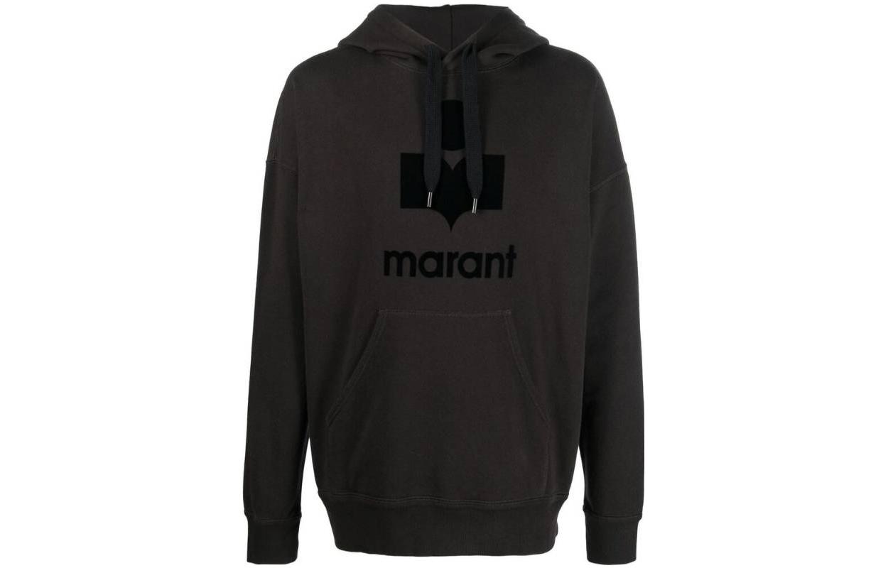 ISABEL MARANT SS23 Miley Logo Print Hoodie Black Grey Casual Sweatshirt SW0027HAA1M05H-02FK