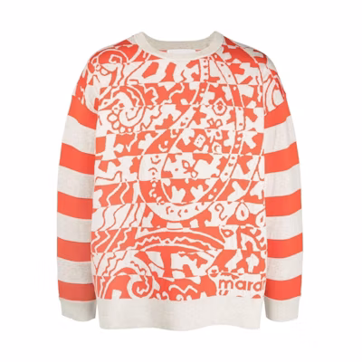 ISABEL MARANT SS23 Paisley Print Crewneck Long Sleeve Sweatshirt Orange Men PU0056HAA1L66H-11PA