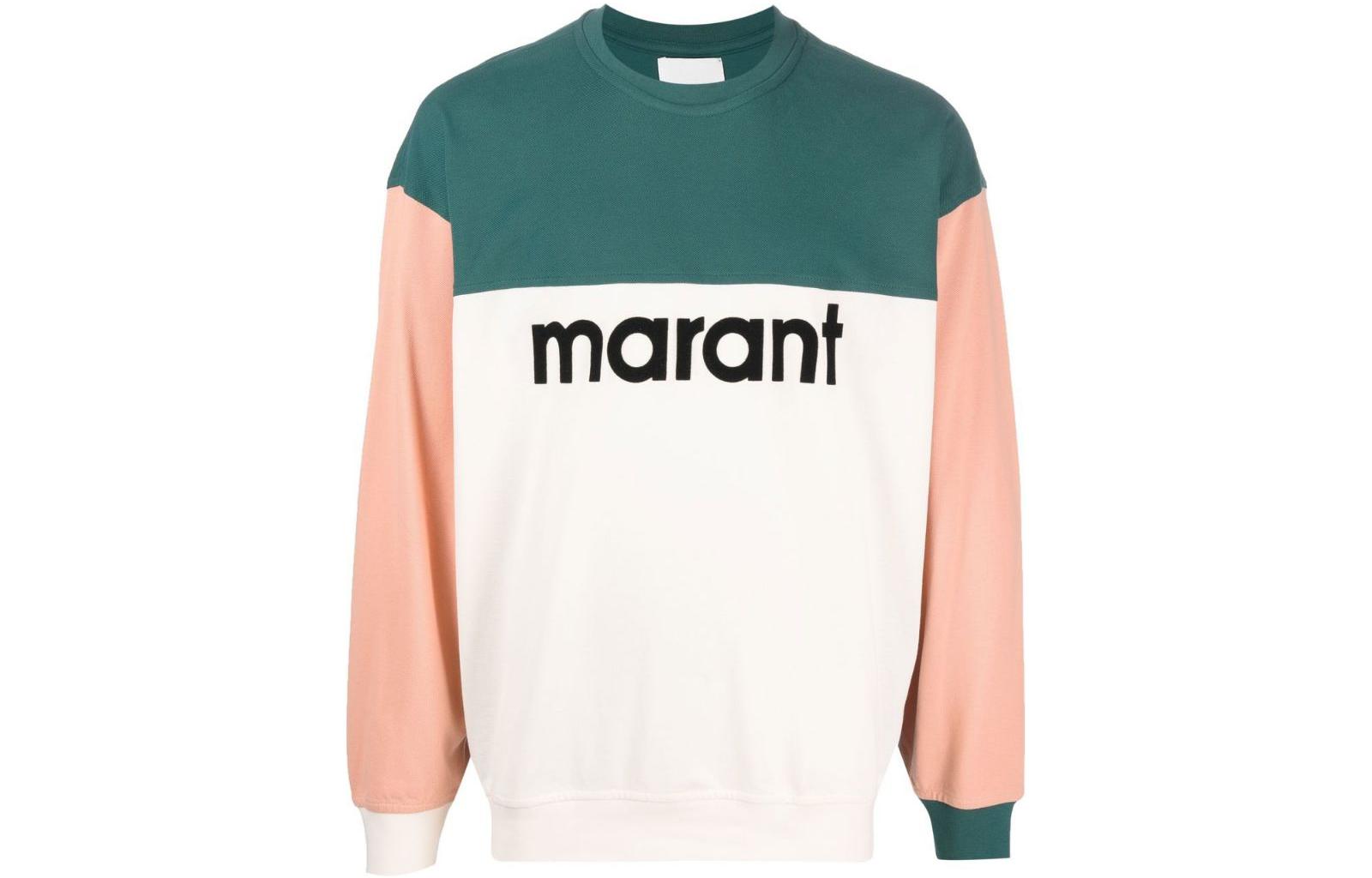 ISABEL MARANT SS23 Patchwork Logo Crewneck Sweatshirt Men’s Pink Salmon SW0047HAA1M50H-11OR