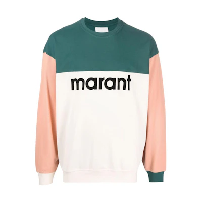 ISABEL MARANT SS23 Patchwork Logo Crewneck Sweatshirt Men’s Pink Salmon SW0047HAA1M50H-11OR