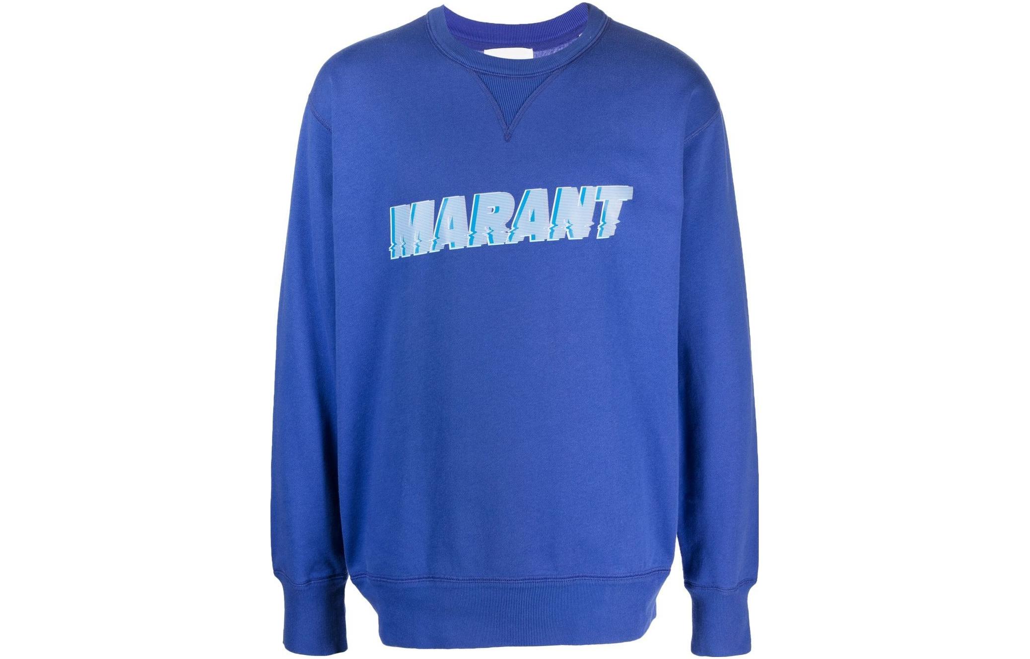 ISABEL MARANT SS23 Pullover Crewneck Sweatshirt Blue Logo Print SW0042HAA1M48H-30EB