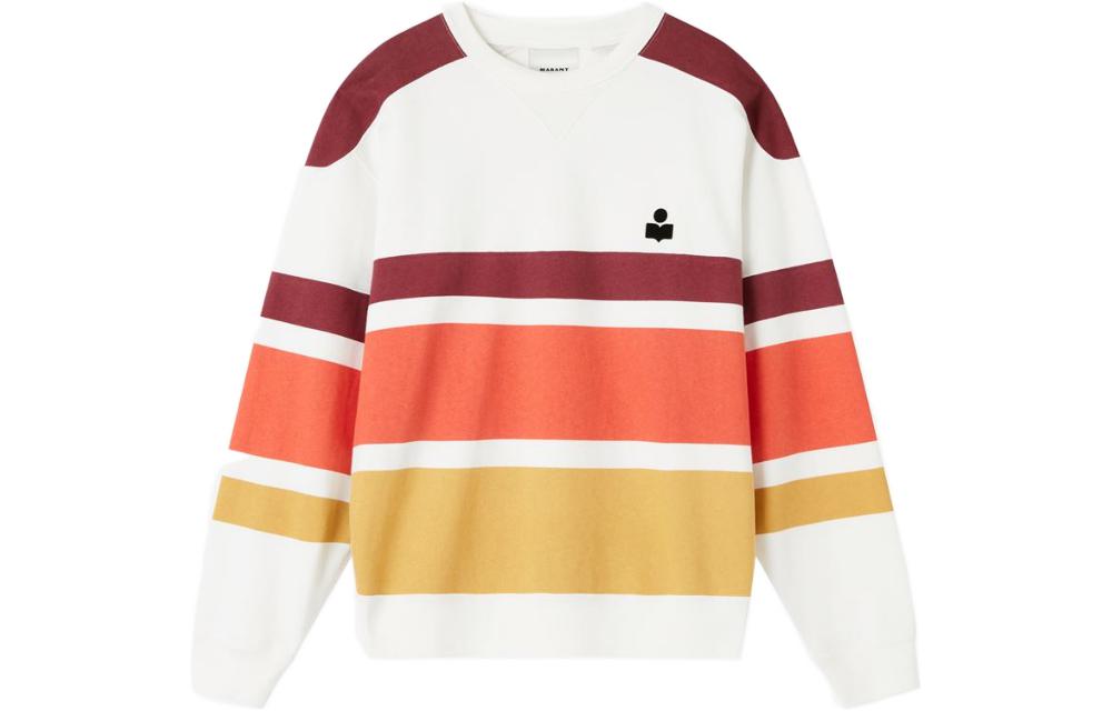 ISABEL MARANT SS23 Striped Logo Print Oversized Crewneck Sweatshirt Burgundy Men SW0037HAA1M43H-80BY