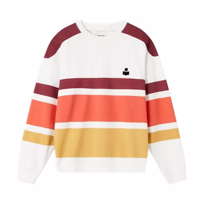 ISABEL MARANT SS23 Striped Logo Print Oversized Crewneck Sweatshirt Burgundy Men SW0037HAA1M43H-80BY