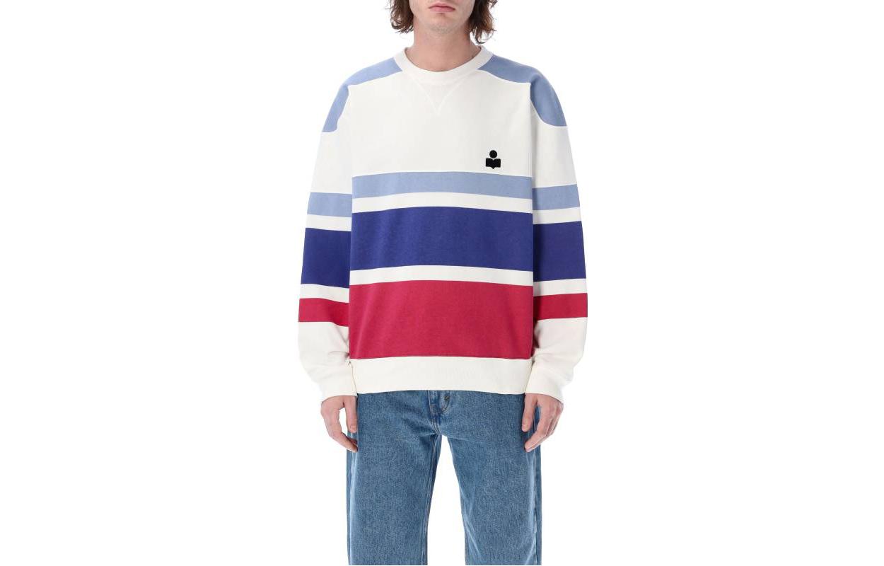ISABEL MARANT SS23 Striped Pullover Long Sleeve Sweatshirt Men Light Blue SW0037HAA1M43H-30LU