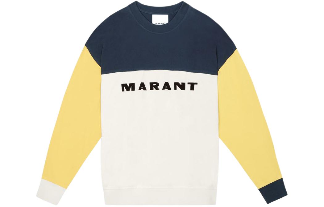 ISABEL MARANT SS24 Colorblock Logo Crewneck Sweatshirt Yellow Mens SW0047HAB1M12H10YW-AFTONE