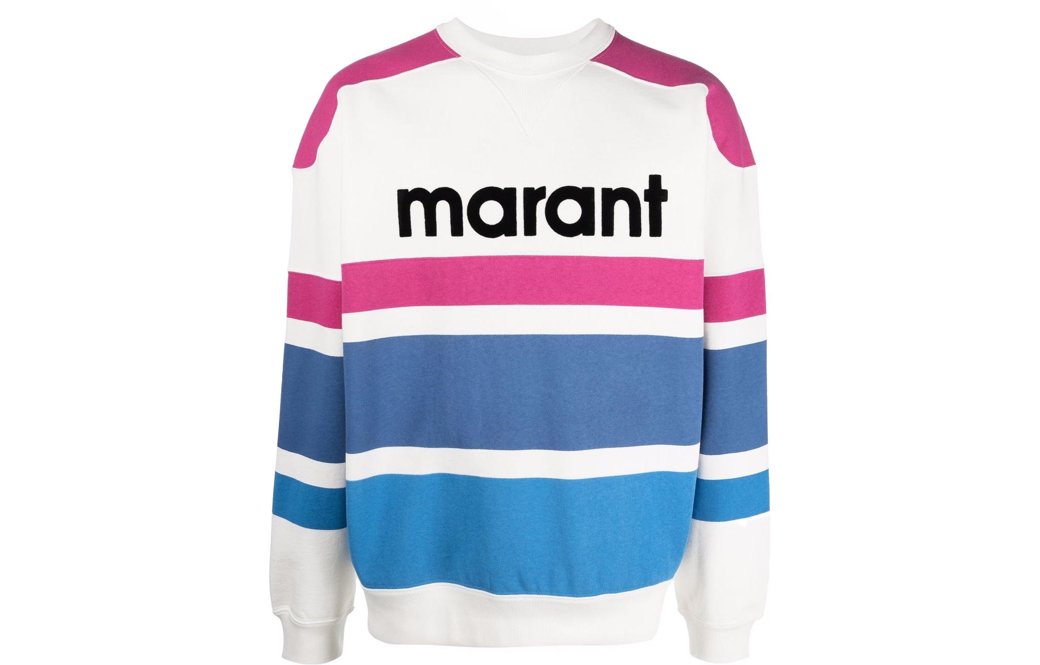 ISABEL MARANT Striped Crewneck Printed Sweatshirt Blue White SW032922P043HSW0329-30BU
