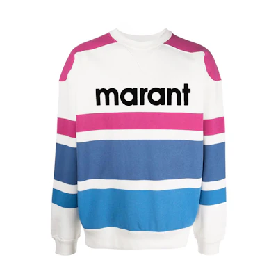 ISABEL MARANT Striped Crewneck Printed Sweatshirt Blue White SW032922P043HSW0329-30BU