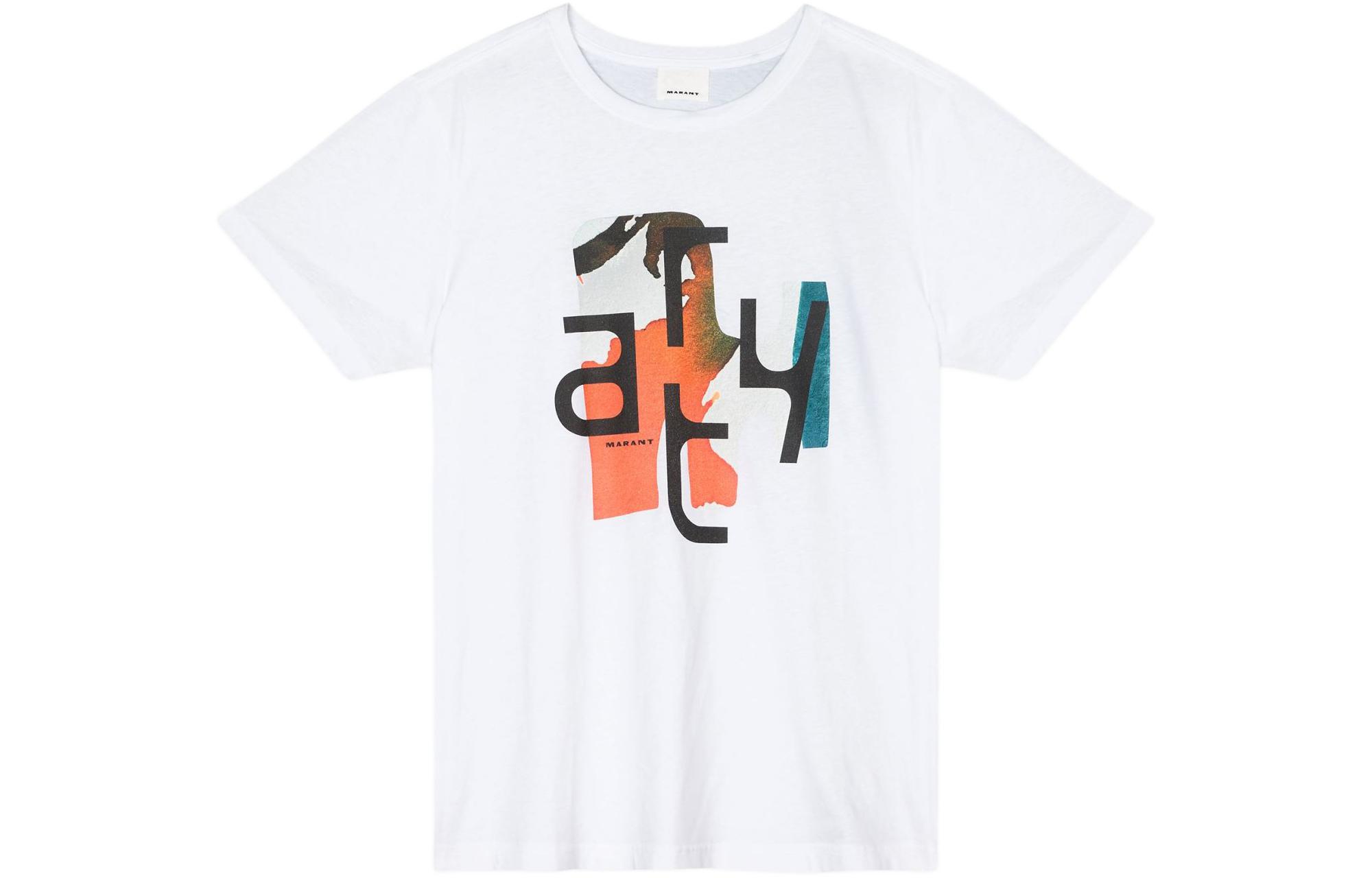 ISABEL MARANT White Logo Crewneck Short Sleeve Comfort T-Shirt TS0047HA-A3N81H-20WH